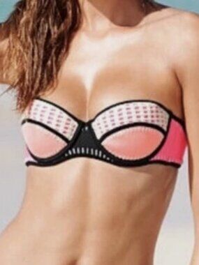 Victoria's Secret Bikini Top 32C Women Swimsuit Flirt Bandeau neon crochet VS